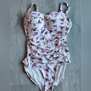 Betsey Johnson Floral One-Piece Swimsuit Sweetheart Bust Vintage Inspired Size L